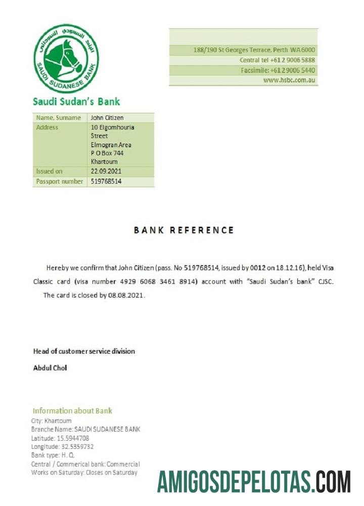 Sudão Referência de encerramento de banco do Sudão Saudita exemplo real